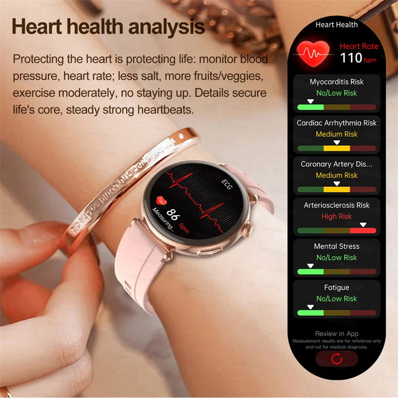 New 1.32inch Smart Watch For Women Health ECG Health Lady Watches Full Touch Screen Call Custom Dial Diamond Strap Smartwatch
