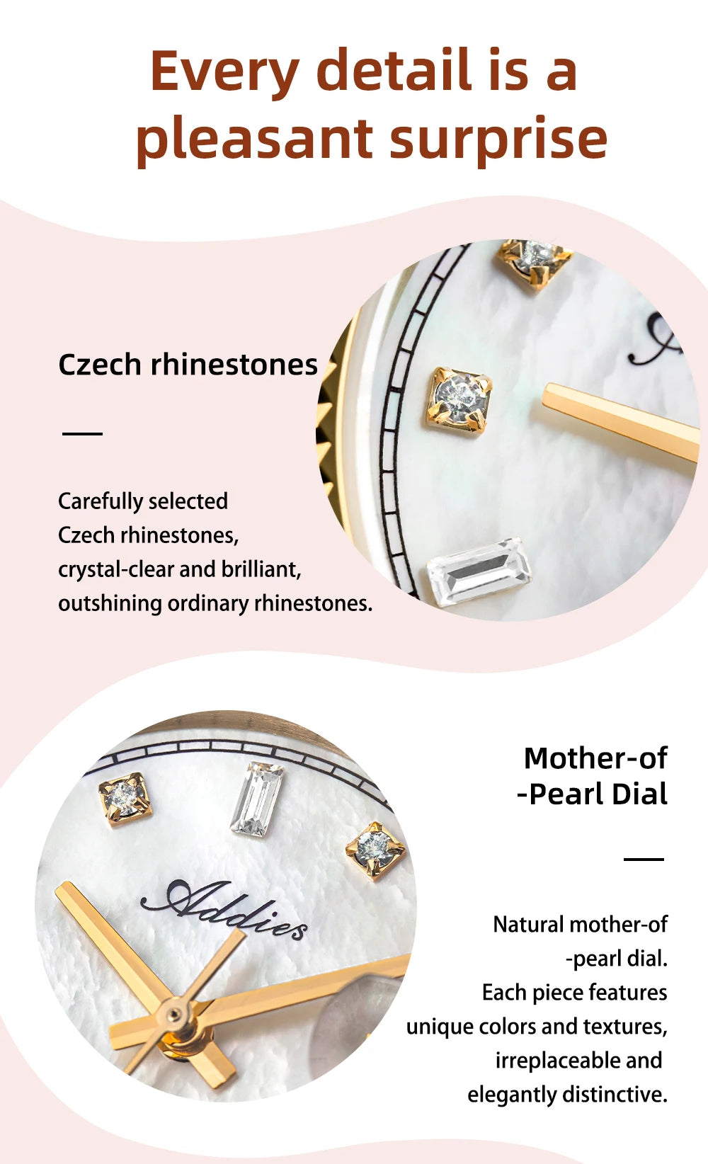 ADDIES New Luxury Women's Watches 28mm Sapphire Glass 50m Waterproof 316L Stainless Steel Business Quartz Wristwatch For Woman