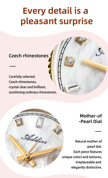 ADDIES New Luxury Women's Watches 28mm Sapphire Glass 50m Waterproof 316L Stainless Steel Business Quartz Wristwatch For Woman