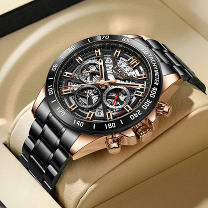 LIGE 2024 New Men Watch Top Brand Luxury Hollow Watch Men Waterproof Sport Quartz Chronograph Wrist Watch Man Relogio Masculino