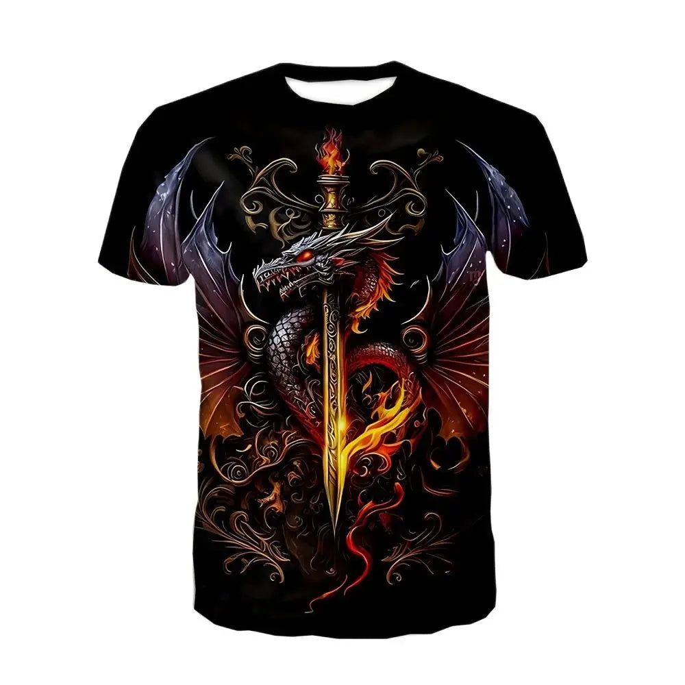Dragon Print Clothes Men Funny Men's Summer Clothes T shirt Men Short Sleeve Tee Dragon Graphic T shirts Personalized T-shirt