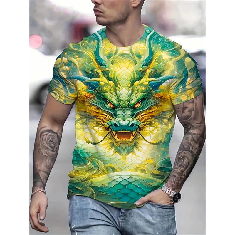 Dragon Phoenix Pattern T-Shirt For Men Animal 3D Printed Tees Summer Casual Short Sleeve O-Neck Oversized Street T Shirts Tops