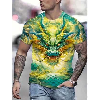Dragon Phoenix Pattern T-Shirt For Men Animal 3D Printed Tees Summer Casual Short Sleeve O-Neck Oversized Street T Shirts Tops