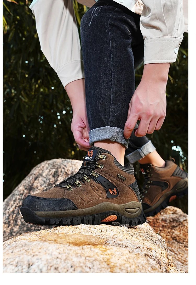 Outdoor trekking shoes autumn winter men waterproof hiking shoes mountain boots genuine leather woodland hunting tactical shoes