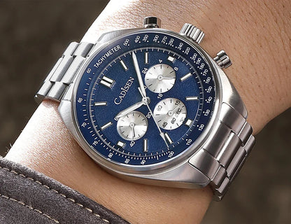 CADISEN Men's Sport Chronograph Watch Japan VD53 Movt Quartz Watches Sapphire Glass Stainless Steel Wristwatch For Men