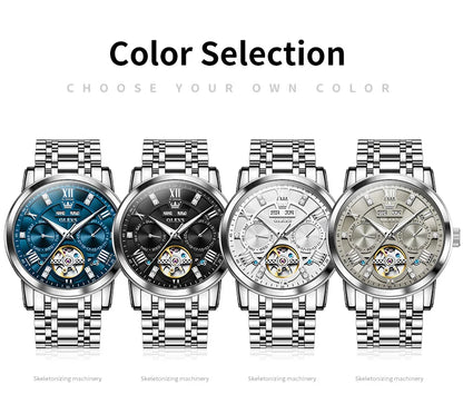 OLEVS 6701 Men's Watch Luxury Waterproof Auto Date Mechanical Watch For Men Hollow Skeleton Diamond Wristwatch Luminous Clock
