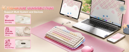 Teclado mecânico sem fios YUNZII C75, 75% cremoso com Hot Swap e RGB personalizável, design Gasket Cute Cake, para Win/Mac/Gaming