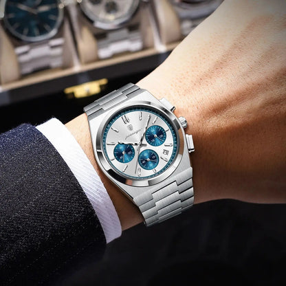POEDAGAR Fashion Men's Wristwatch Chronograph Date Stainless Steel Quartz Man Clock Waterproof Luminous Business Watches For Men