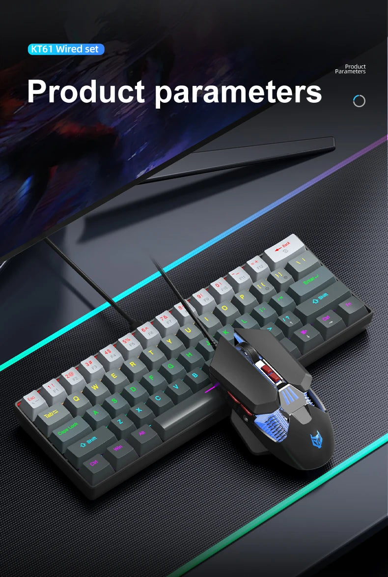 APAYADO K61 Mini Mechanical Keyboard, Wired, 61 Keys, Phantom RGB, Black/White Red/Blue Mechanical Switch for Gaming, 60% Portable