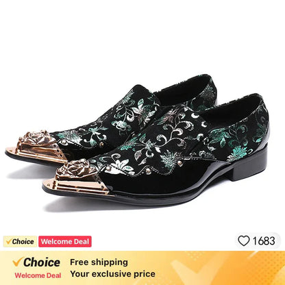 Men Luxury White Gold Metal Toe Oxford Elegant Loafers Slip On Dress Shoes Formal Wedding Party PU Leather Shoes Size 38-46