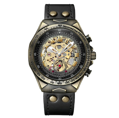UTHAI Retro Men Watch Business Waterproof Bronze Automatic Mechanical Machine Watch Leather Strap Male Fashion Clock Wristwatch