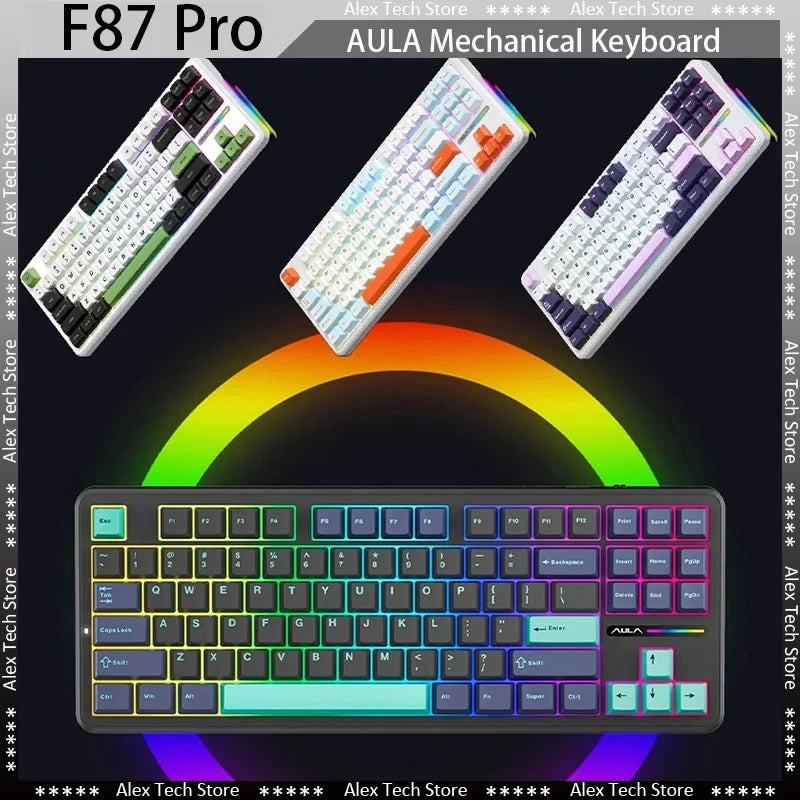 AULA F87Pro Mechanical Keyboard 2.4g/USB/Bluetooth Tri Mode Wireless 87 Key 5 Layer Silencing Filling Suitable For Gaming + Typing