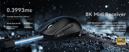 Rato Gaming Sem Fios Leve Attack Shark R6, Sensor PAW 3950Max para Computador com Nordic 52480, Polling 8KHz