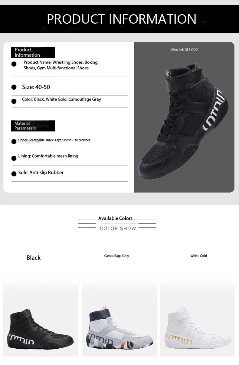 New Men's Large Wrestling Shoes Mesh Breathable Boxing Shoes Anti slip Wear Resistant Sneaker Fashionable Casual High Sport Shoe