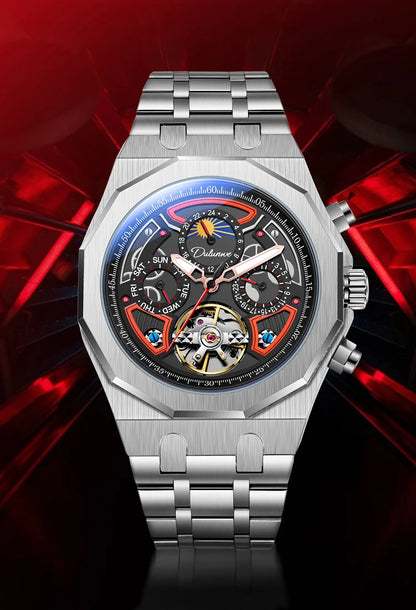 Top Brand Sport Watches with Tourbillon Stainless Steel Rubber Strap Multifunction Dial Automatic Watches Reloj Hombre New