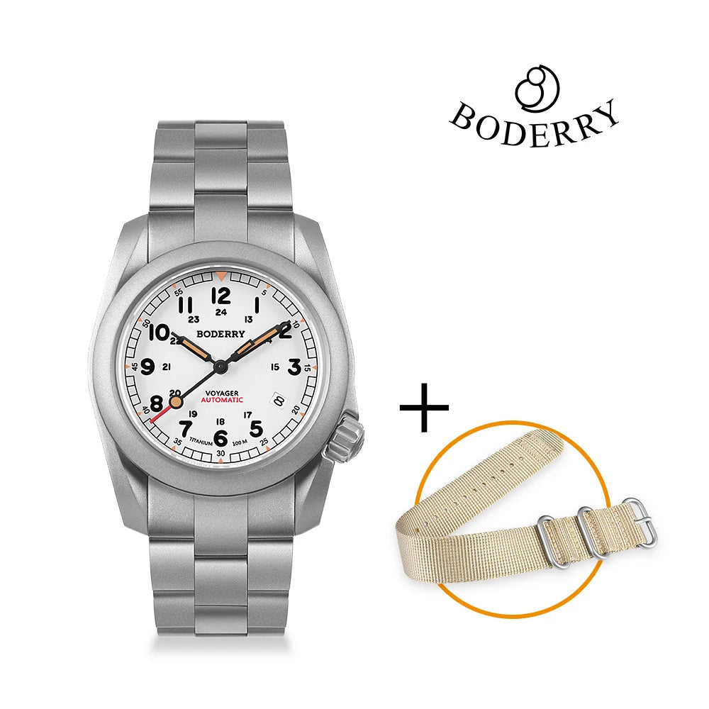 Boderry VOYAGER Field Watches Bronze Case Automatic For Seiko NH35 Watch 100M Waterproof Clock Military Vintage Wristwatch Mens