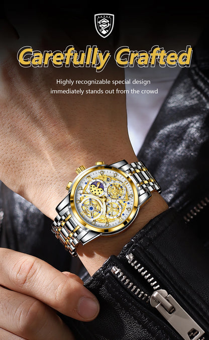 POEDAGAR Top Fashion Men's Watches Stainless Steel Date Chronograph Business Quartz Men Wristwatch Waterproof Luminous Man Watch