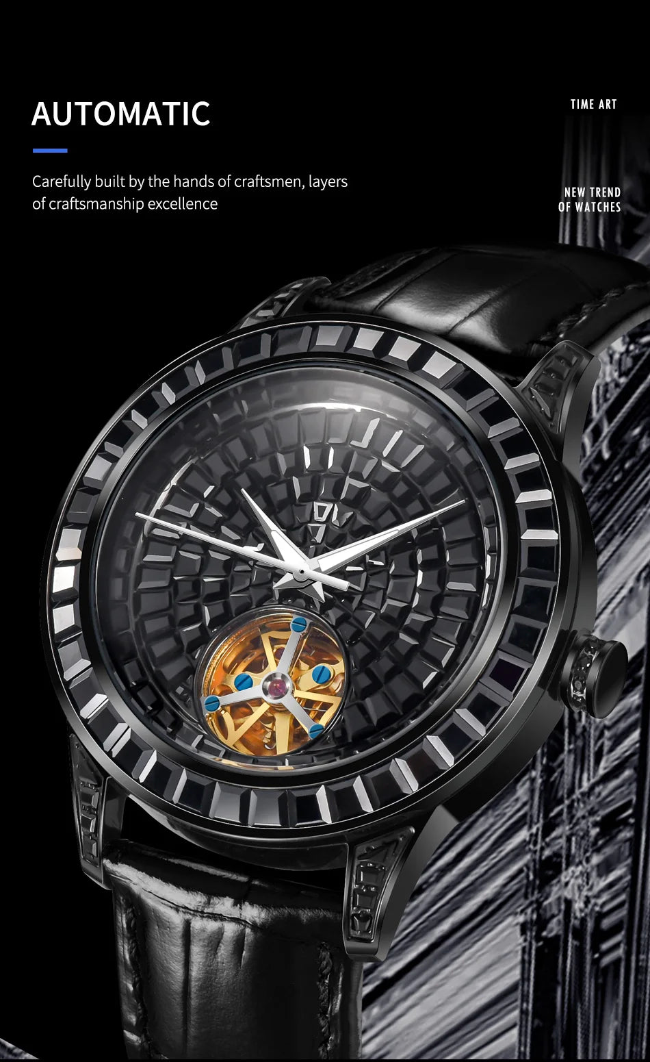 2025 New Haemmer Jacob Diamond Face Tourbillon Mechanical Men's Watch Men's Genuine Leather Glowing Mechanical Watch