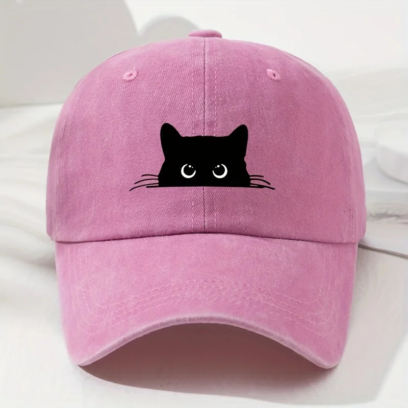 Black cat printed baseball cap retro men's and women's fashionable outdoor hat with adjustable eaves suitable for sports fishing