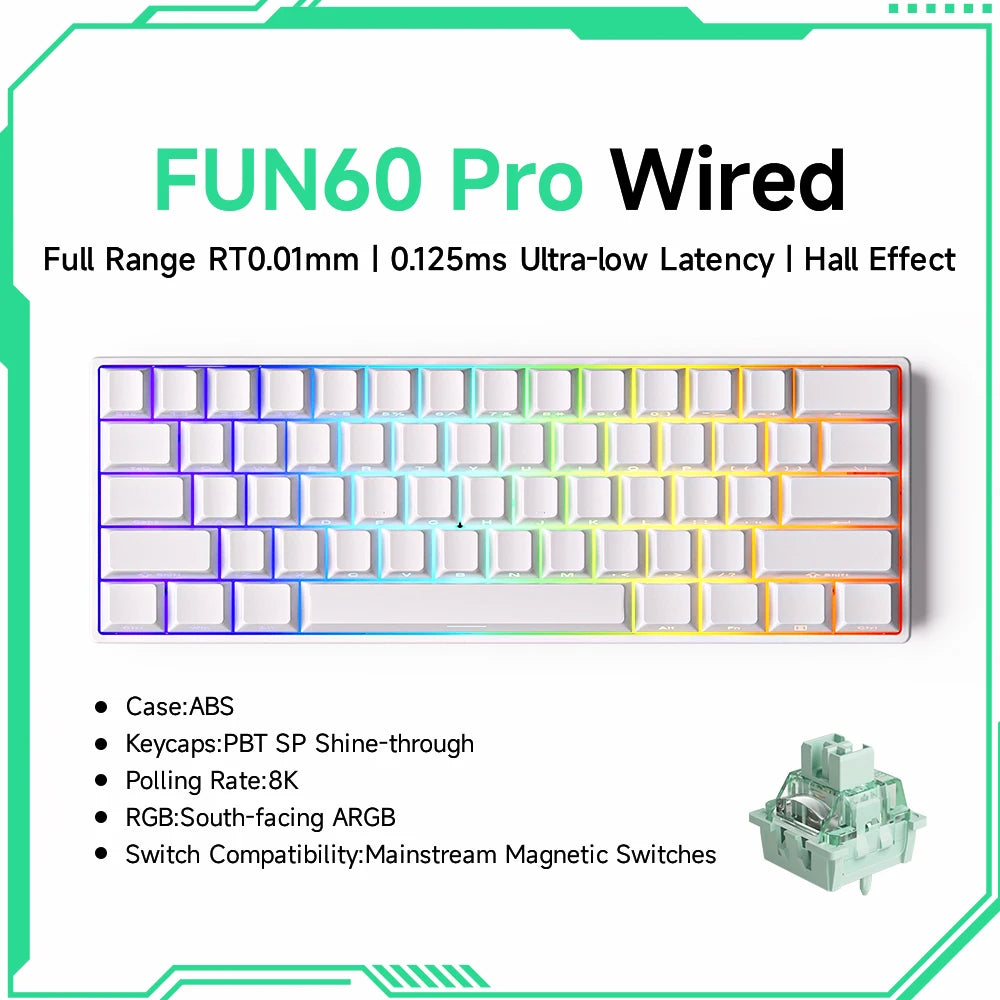 Akko MonsGeek FUN60 mechanische Tastatur mit Magnetschaltern, 60% Gaming-Tastatur, Rapid Trigger 0.01mm, 8K, ARGB, HE/TMR, Custom Keyboard