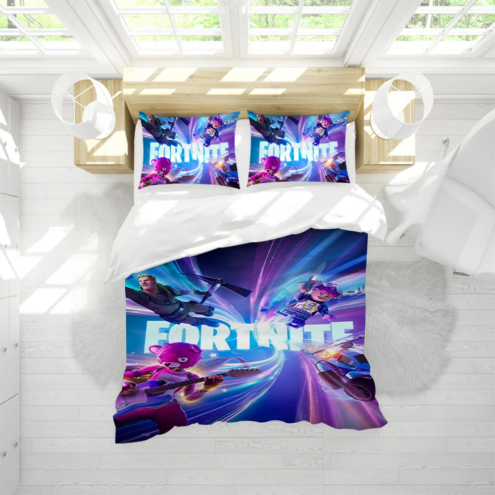 Conjunto de capa de edredão Battle Game F-Fortnite, lavagem suave, 3 peças, cama de verão confortável, dormitório de estudante, casa, roupa de cama para bebé, mais vendido