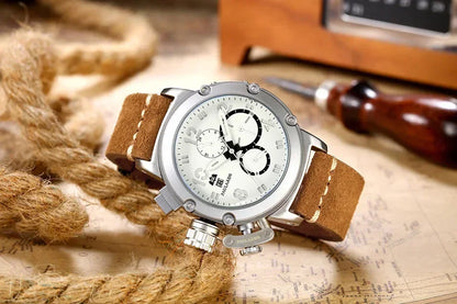 Automatic Watches for Men Mechanical Self Wind Genuine Leather Multifunction Date Boat Month Gold Bronze U Reloj Hombre Baratos