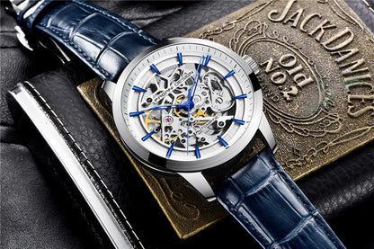 PAGANI DESIGN Új, csontvázszerkezetű férfi mechanikus karórák – csúcsminőségű luxus automata karórák férfiaknak, kék bőr szíjjal, vízálló karóra férfiaknak