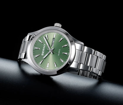 BERNY Men Quartz Watch  Fashion Texture Wristwatch for Men Ultra Thin Men Watch Calendar Luminous Stainless Steel Dress Watches