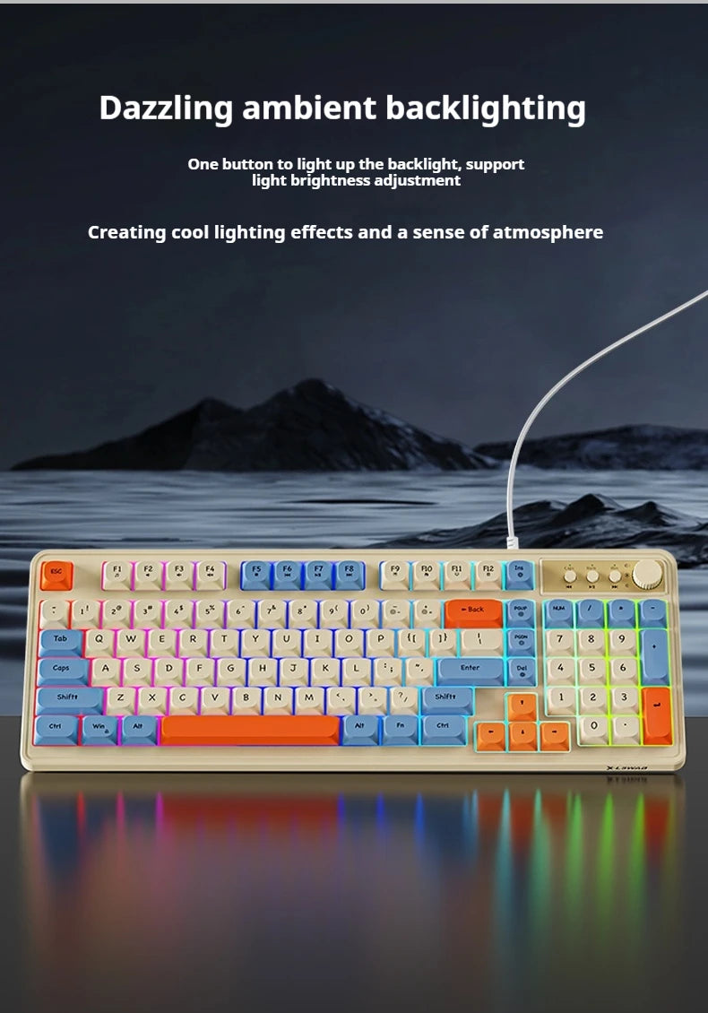 EWEADN G98 Gaming Office Keyboard, film with rainbow Backlit USB Wired Computer External Quiet, Digital area, Digh appearance