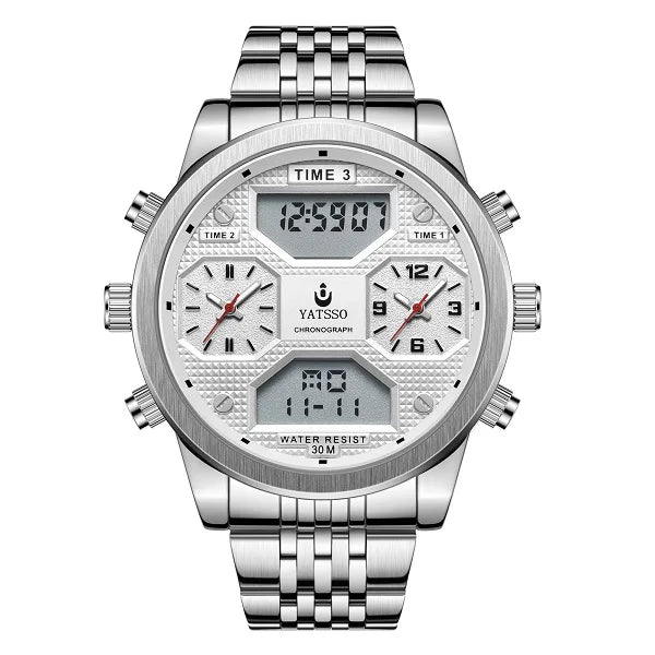Men's Digital Military Sport Watch 3ATM Waterproof Luminous Steel Strap Quartz Wristwatch Fashion Male Clock Reloj Hombre