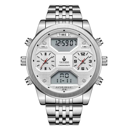 Men's Digital Military Sport Watch 3ATM Waterproof Luminous Steel Strap Quartz Wristwatch Fashion Male Clock Reloj Hombre
