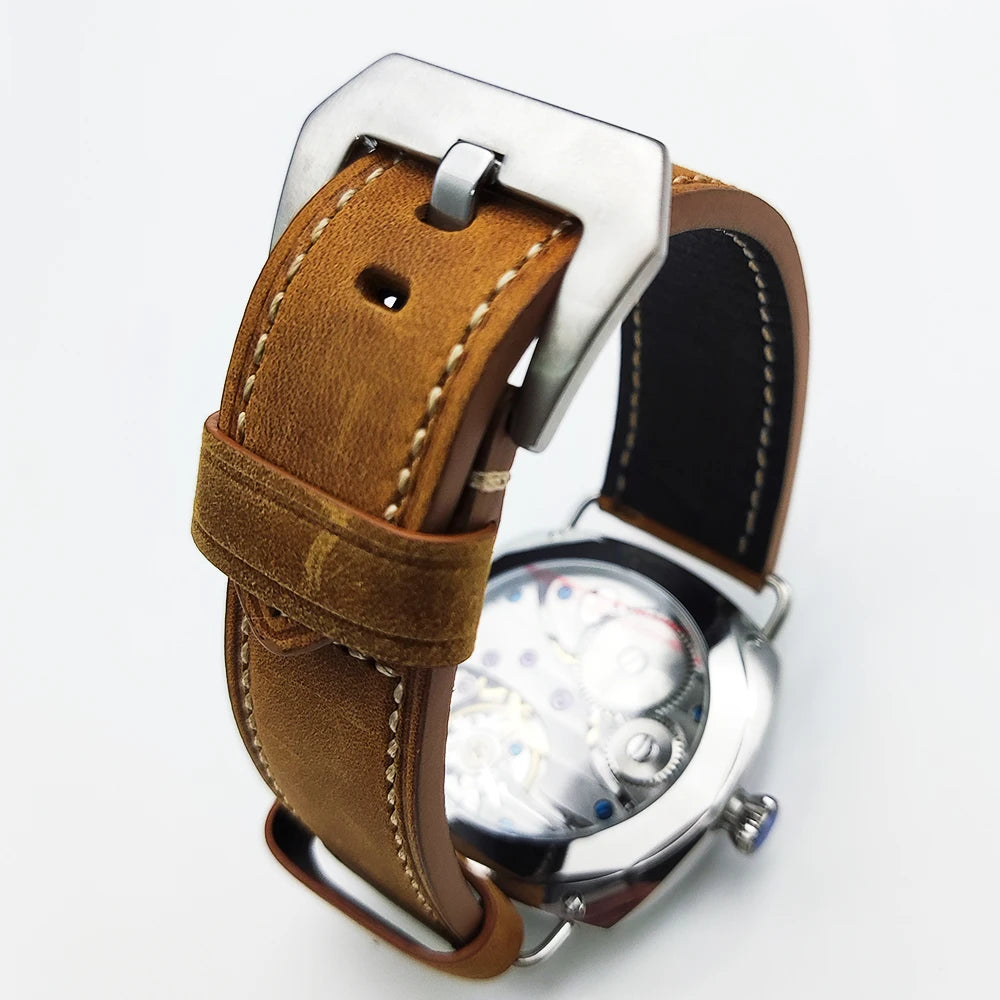 45mm Men's Vintage Pilot ST3600-1 Hand-Wound Mechanical Movement Luminous Sterile Dial Green Strap Men's Watch