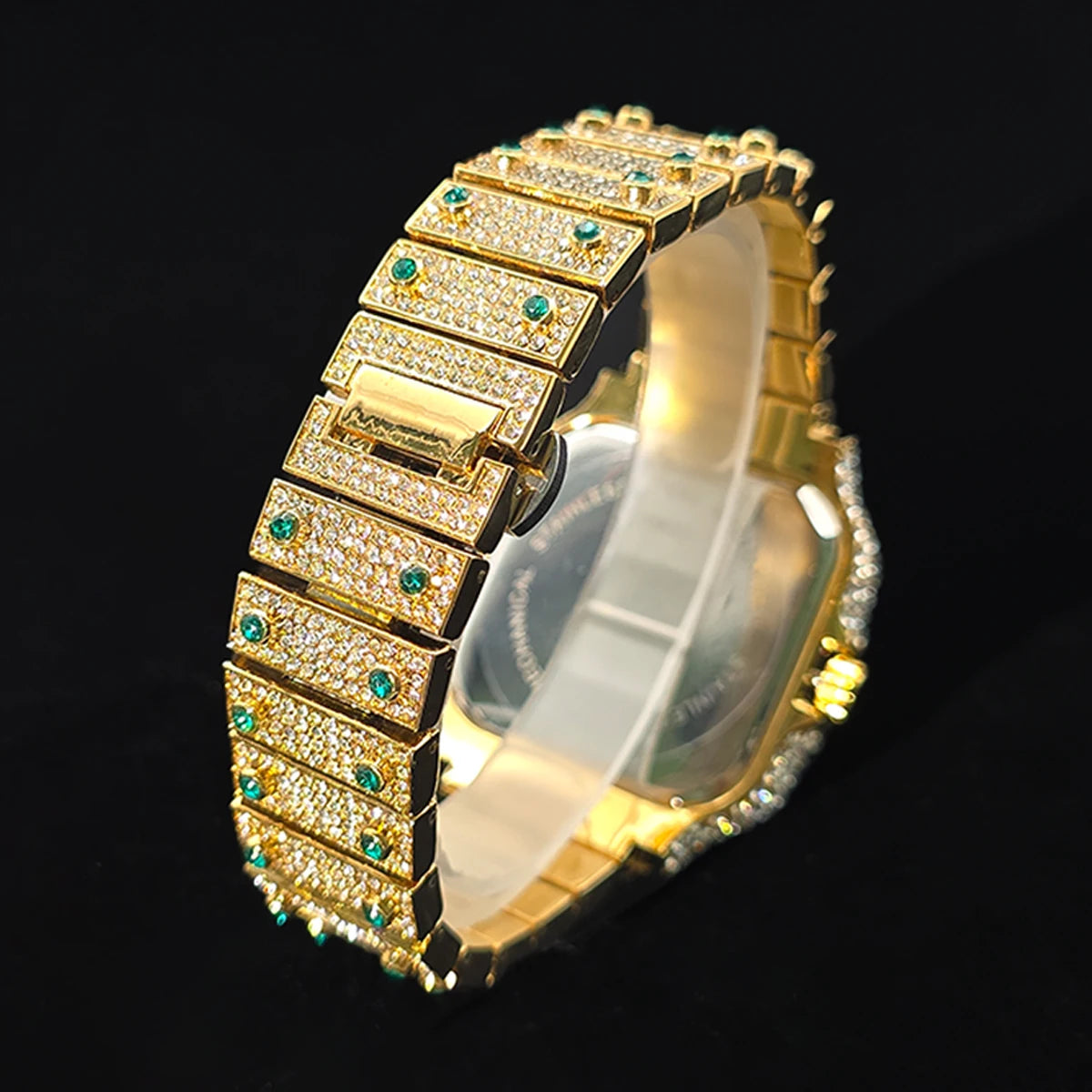Gold Watch For Men Hip Hop Luxury Green Diamond Quartz Watches Fashion Iced Jewelry Clock Dropshipping