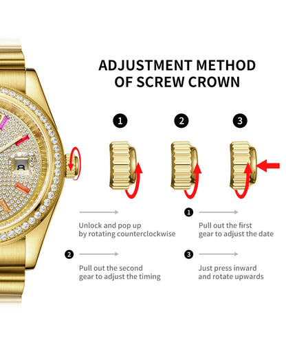 X-GEAR Men Luxury Watches Full diamond dial Diamond bezel Mechanical Watch Luminous Date Week Display Stainless Steel Case Strap