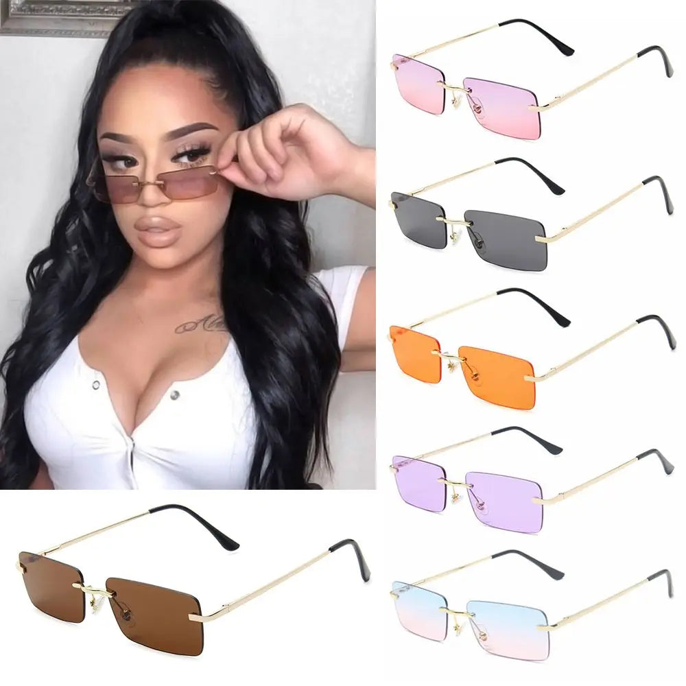Fashion Rimless Rectangle Sunglasses Women Luxury Design Sun Glasses Ladies Retro Gradient Eyewear Summer UV400 Sun Shades