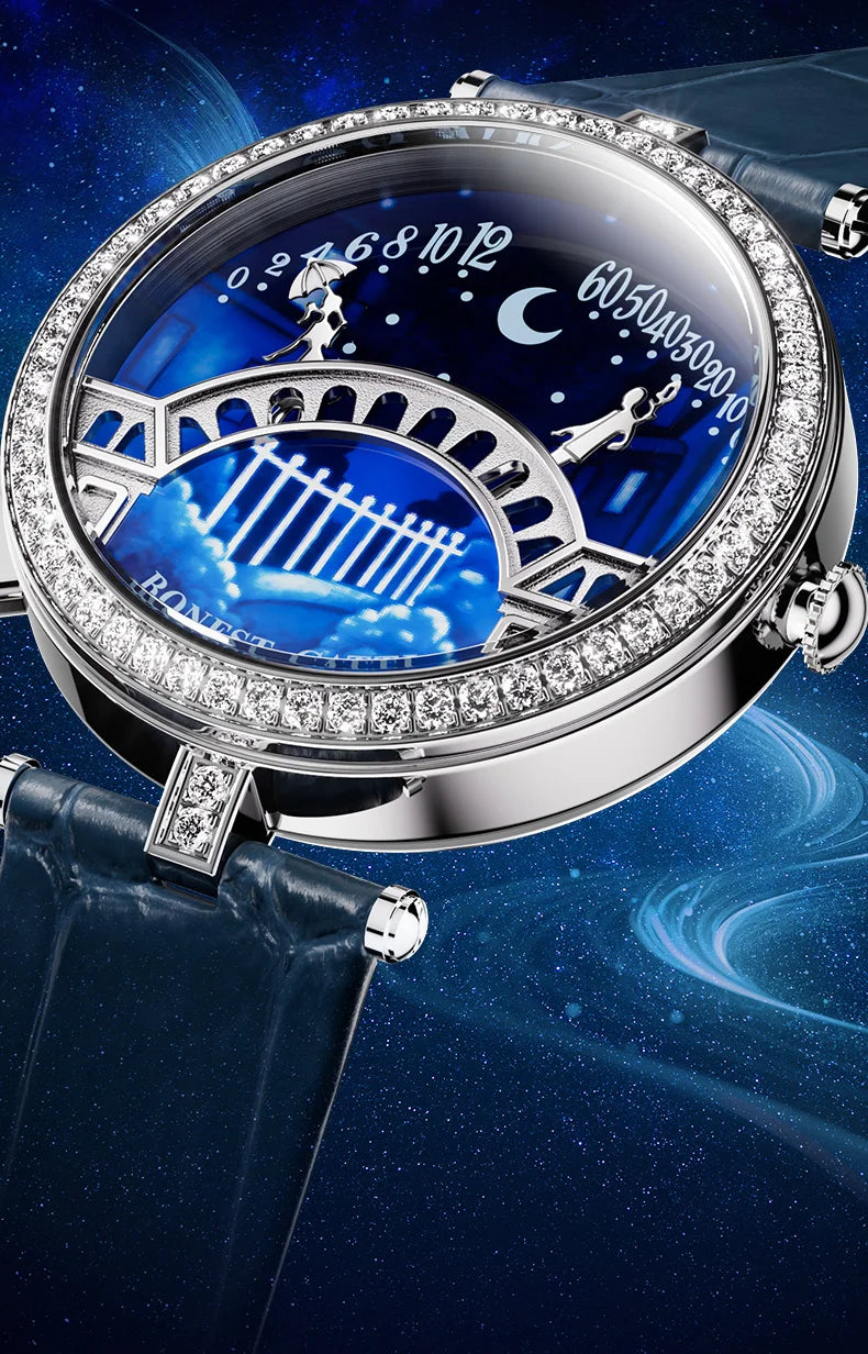 BONEST GATTI 3004 Women's Fashion Quartz Wristwatch Bridge Of Lovers Dial Stainless Steel Case Watches for Women