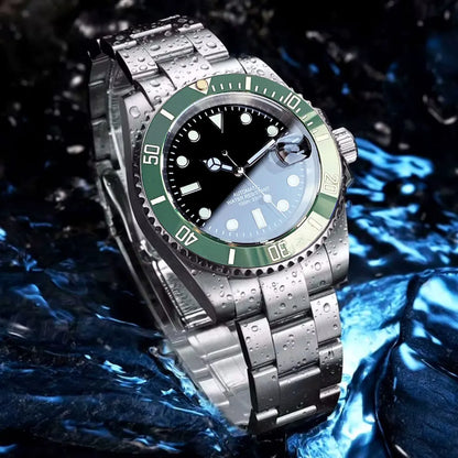 Relógio de Homem Automático Miyota8215 Impermeável 200m, Relógio de Mergulho 40mm com Movimento Mecânico, Luminoso, Bracelete Jubilee e Fecho Glide Lock