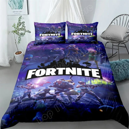 Set de lenjerie de pat Fortnite, 3 piese, imprimare 3D, lenjerii pentru dormitor, joc, desen animat, lenjerie decorativă, husă de pilotă, față de pernă, cadou de ziua de naștere