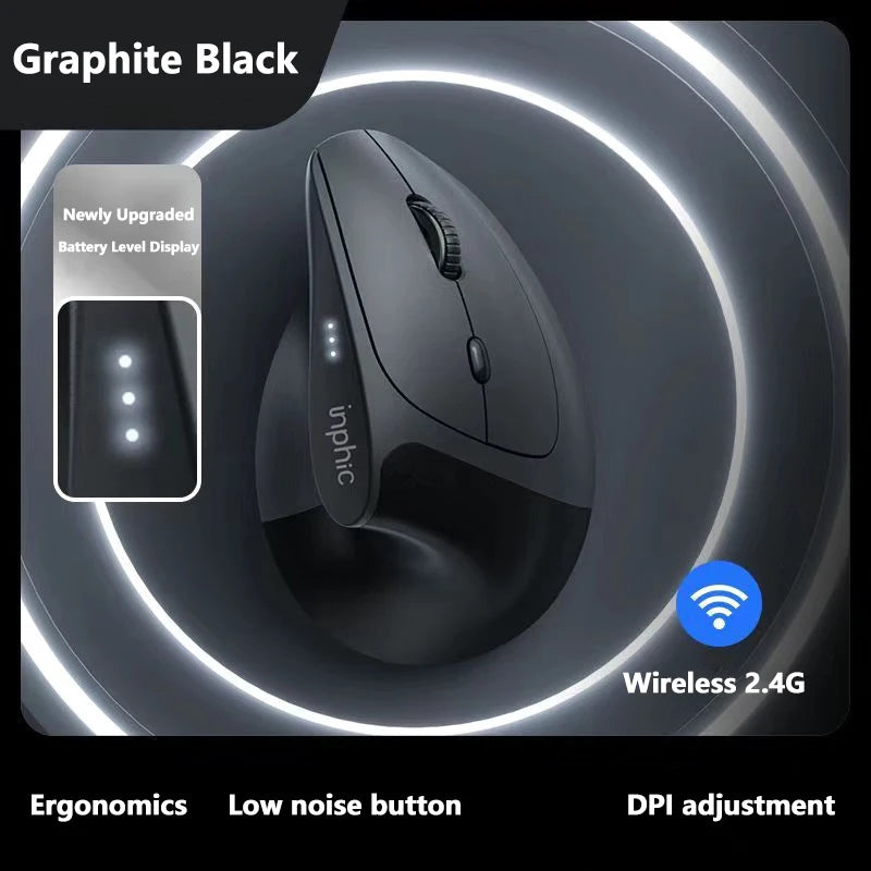 Rato sem fios vertical Inphic X9 PRO, carregamento rápido Type-C, ergonómico e silencioso, para escritório, portátil, PC, computador e gaming