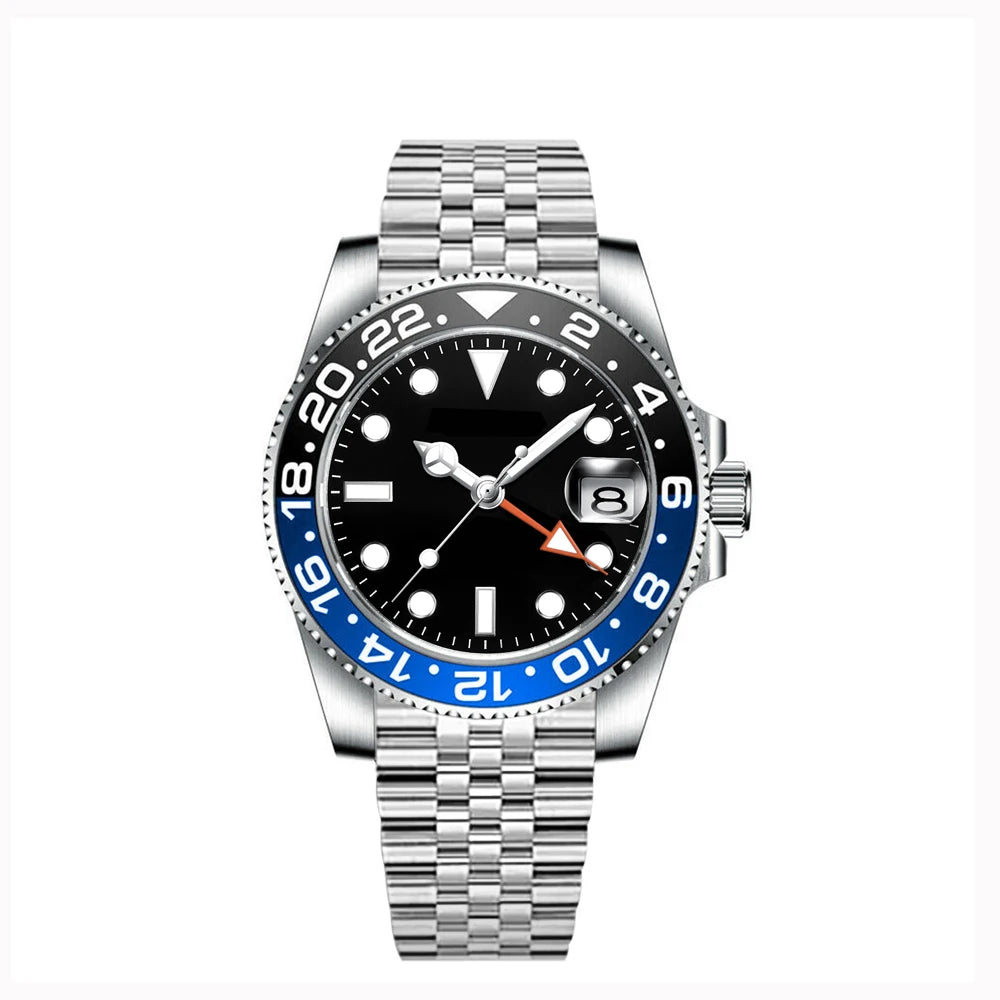 40MM Custom Logo New Men Quart Wristwatch Jubilee Stainless Quartz GMT Watch Sapphire Glass Men Watches Waterproof Luminous