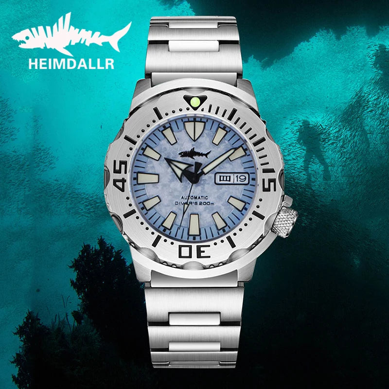 Relógio de mergulho masculino Heimdallr Sharkey Monster V2 em aço inoxidável 316L, movimento Japan NH36A, 200M à prova de água, relógios mecânicos para homem