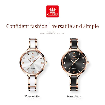 OLEVS 5872 Luxury Women's Watches Elegant Fashion Ceramic strip Waterproof Japan Imports Quartz Watch Dress Lady Watch Simple