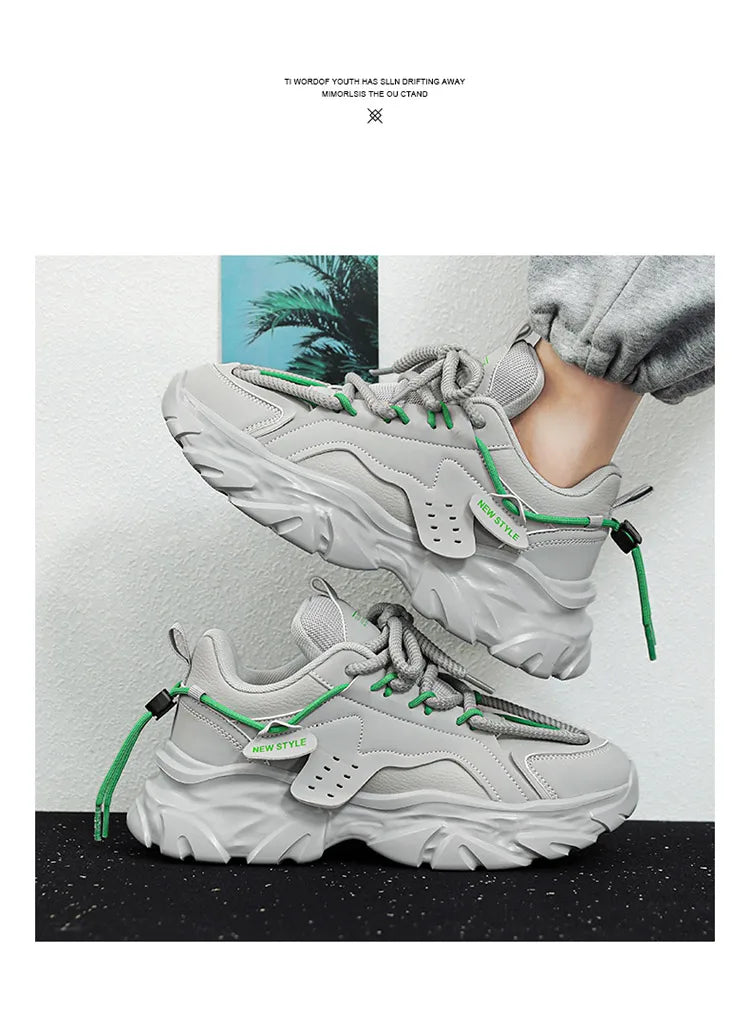 Men's shoes, seasonal leather trend, soft sole, sports running shoes, campus style, casual and versatile, fashionable dad shoes