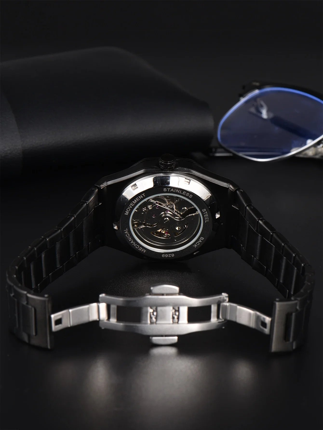 LONGLUX automatic watch business mechanical watches simple skeleton waterproof stainless steel cost effective mens watch gift