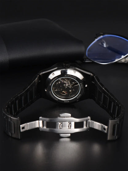 LONGLUX automatic watch business mechanical watches simple skeleton waterproof stainless steel cost effective mens watch gift