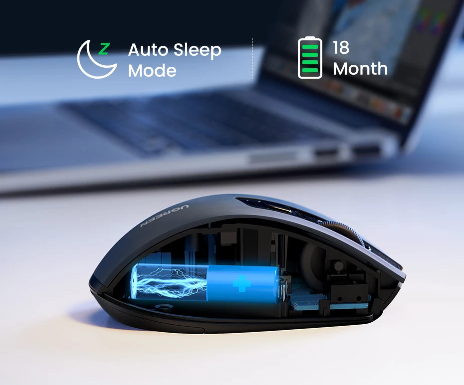 Rato sem fios UGREEN Bluetooth 5.0, ergonómico, 4000 DPI, 6 botões silenciosos, para MacBook, tablet, computadores portáteis, computador PC, rato 2.4G