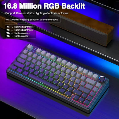 Teclado mecânico gaming AULA F75 RGB personalizado, layout 75%, gravação lateral, montagem gasket, 80 teclas, keycaps PBT em gradiente