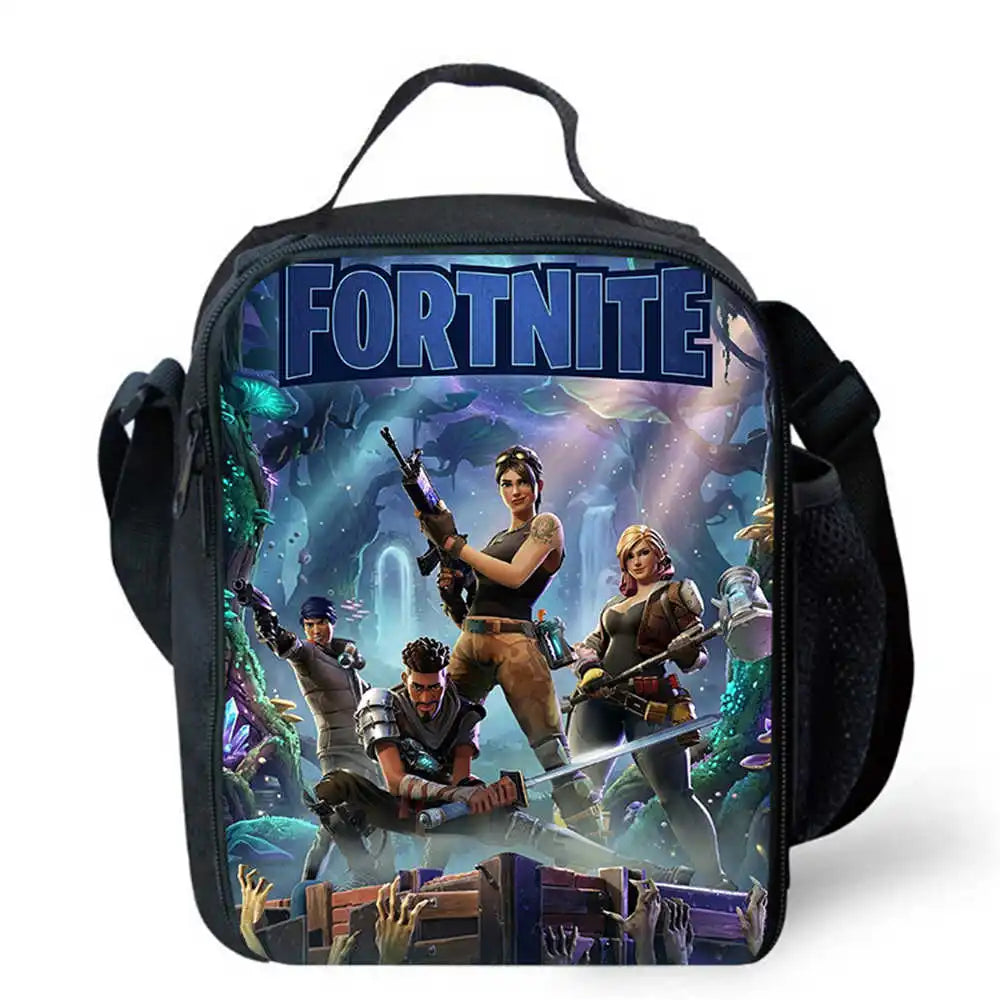 Children's Cartoon Fortnite Picnic Bag For Boys and Girls Age 5-10，Kids Insulated Cooler Lunch Bags Cute Portable Lightweight