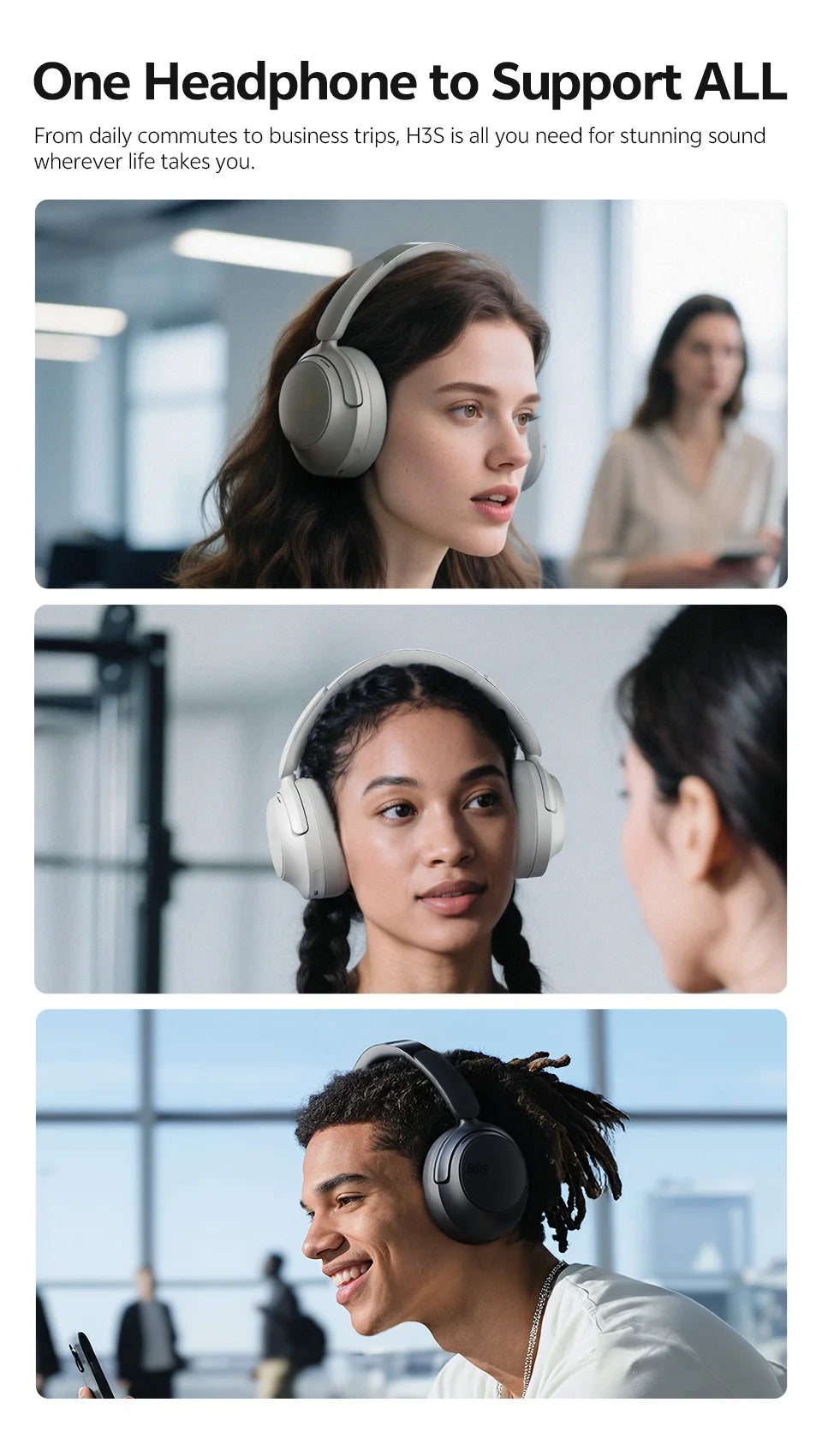 QCY H3S -56dB ANC adaptativo Auscultadores Bluetooth 6.0 circum-aurais – Headset sem fios Hi-Res LDAC, bateria de 102H, som espacial Dual Driver