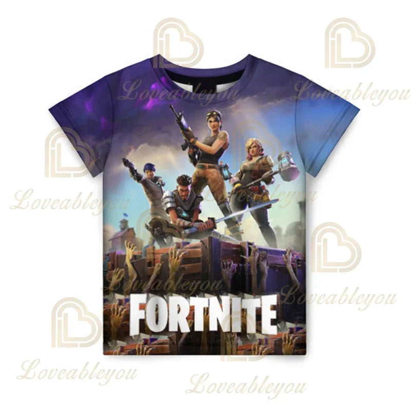 New Fortnite Summer T Shirt Boys Cartoon Cute Tee Short Sleeve Shirt Men Women Children Tshirts Teenager Tee Streetwear Tops